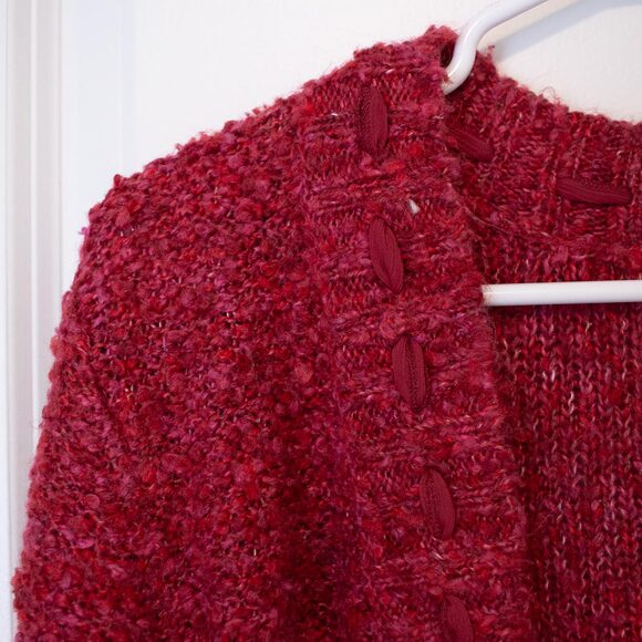 VTG M Mori Girl Fuzzy Sweater Chunky Stitch Dashed Red Pink Christopher & Banks - Picture 4 of 8